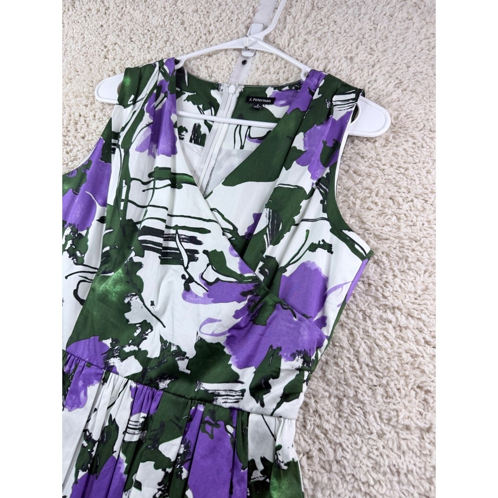J. Peterman Floral Dress Womens 8 Purple Green White Cotton Sleeveless Midi - Picture 9 of 10